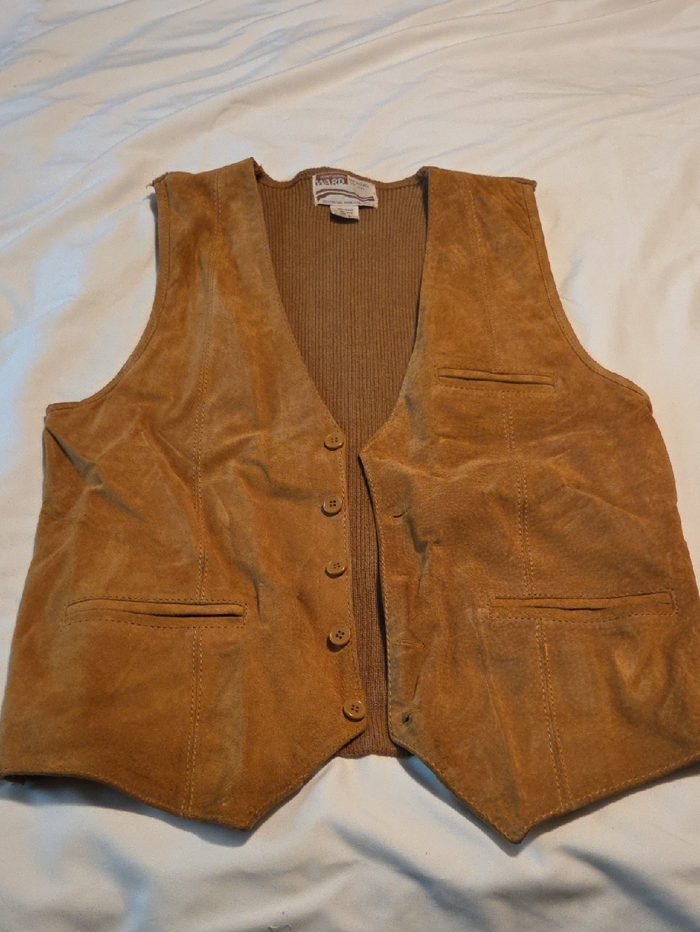 #H1021 Montgomery Ward Suede Button Front Vest in Camel Brown